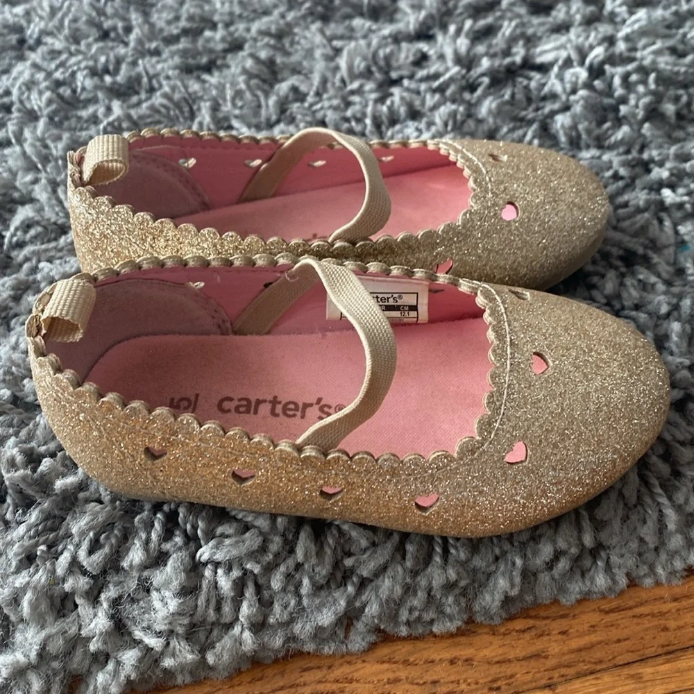 Carters Toddler Girl Gold Glittery Round Tip Flats Size 5
